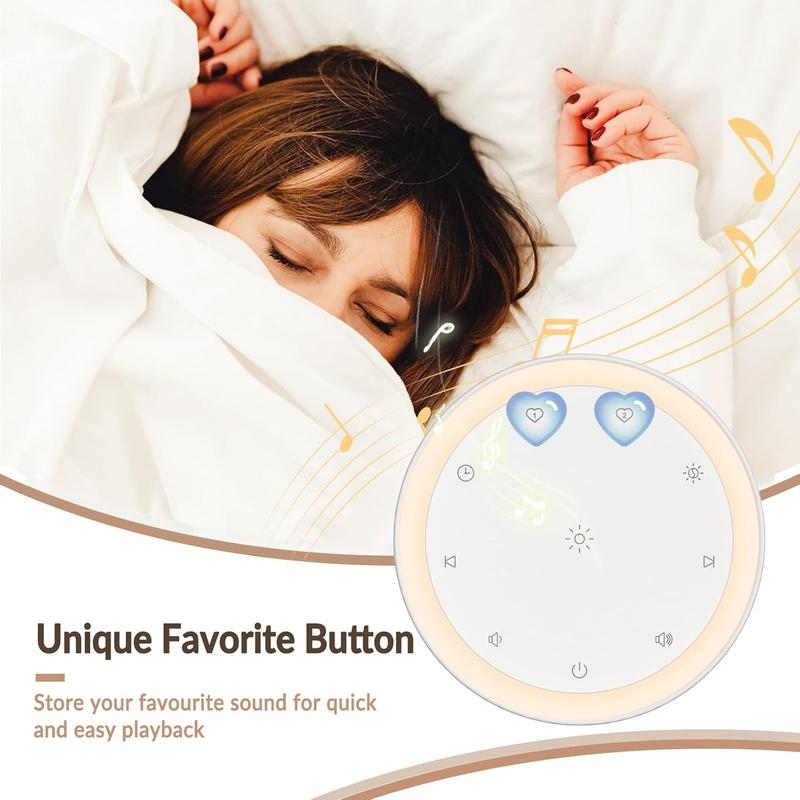 Sound Machine & Night Light for Adults, , . White Noise Machine with 20  Sleep Sounds. Small Size & Portable Design for Bedroom, Office, Travel. Favorites Buttons, Timer