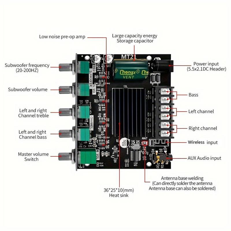 Wireless 5.0 Subwoofer Amplifier, 2.1 Channel Board, 50WX2+100W Power Audio Stereo Amplifier Board, DIY Wireless Speakers AMP Board