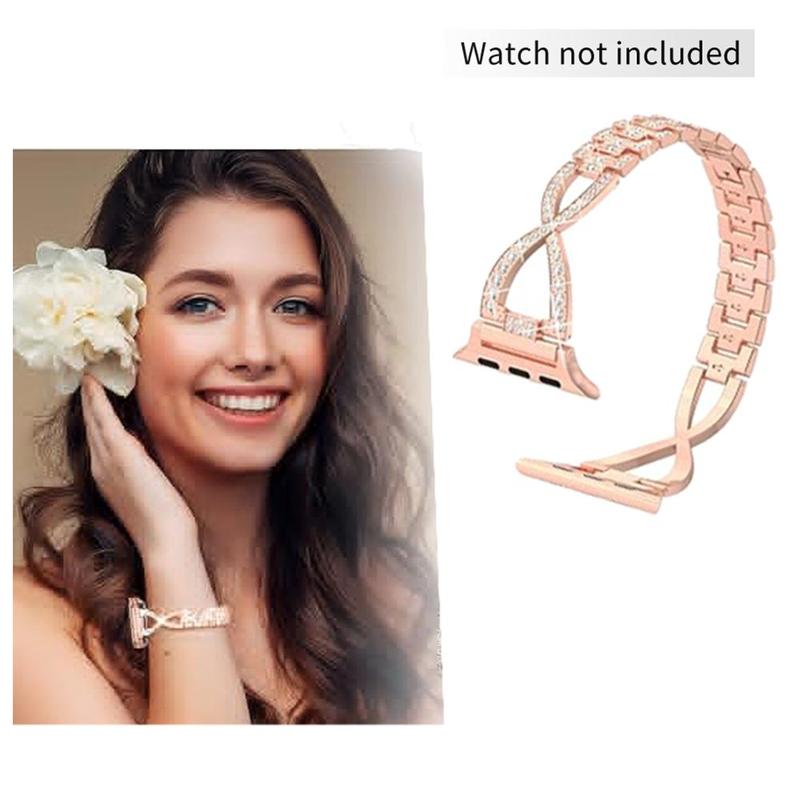 GIROUETTE Rhinestone Decor Watch Band, Fashionable Watch Band for Women, Watch Strap Compatible with iWatch Series 9 8 7 6 5 4 3 2, Smart Watch Accessories