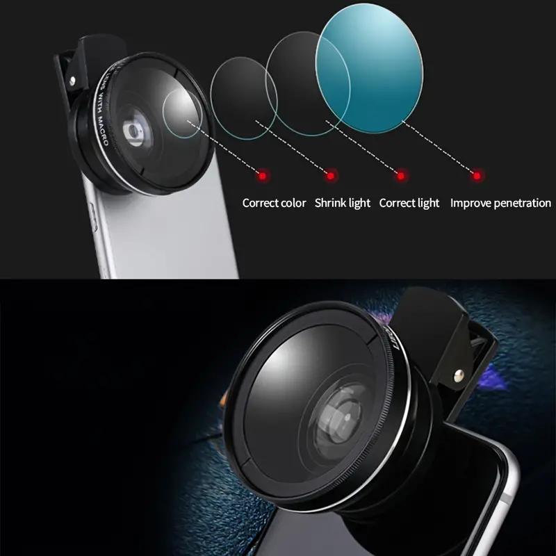 Professional Phone Lens Kit, 1 Set 0.45X Wide Angle Macro Lens with Universal Phone Clip, HD Video Shooting Lens for Outdoor Hiking, Hunting, Fishing