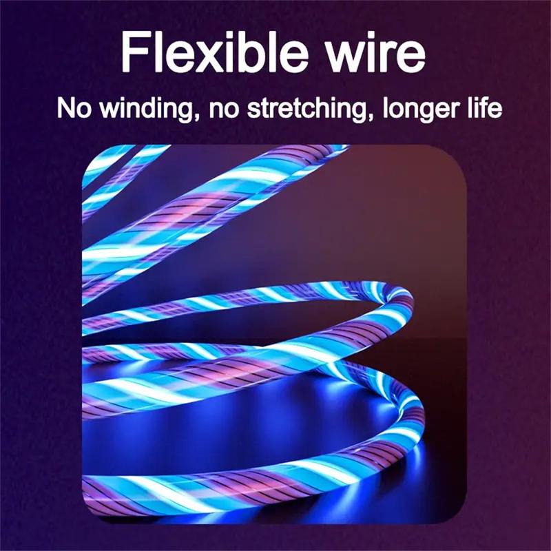 3 In 1 Type-C Data Cable, 12W Fast Charging Data Cable, Portable 3 In 1 Flowing LED Charging Cable