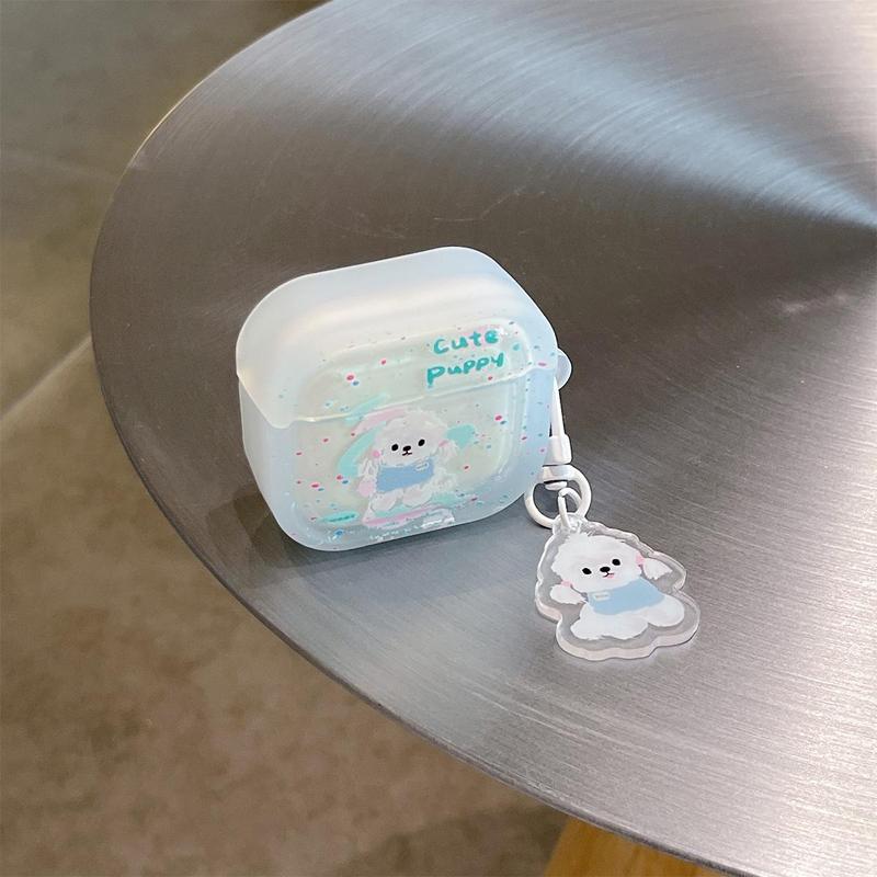 Cute Cartoon Dog Design Earphone Case with Acrylic Pendant, 1 Count TPU Shockproof Earphone Protective Cover, Fashion Earphone Accessories for AirPods