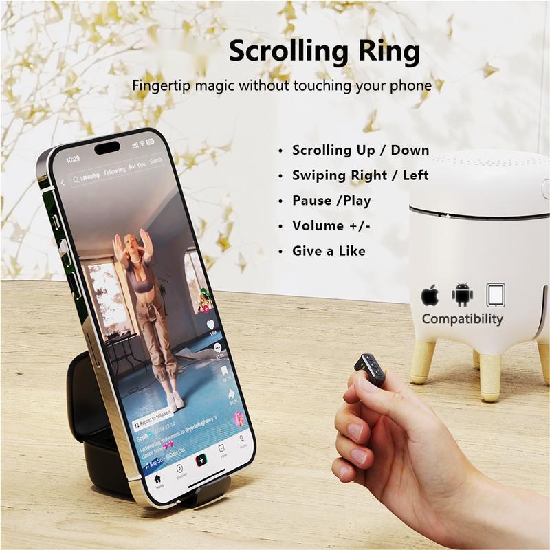 Scrolling Ring Remote Control Scroller Page Turner,Bluetooth Camera Video Recording Remote,Music Control, for iPhone ,iPad ,iOS,Android,Selfie Devices tiktok remote Bluetooth Remote