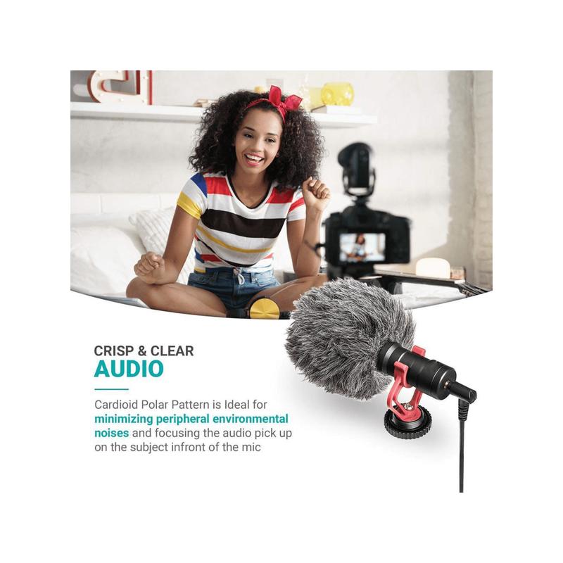 Universal Camera Shotgun Microphone - Microphone For Digital Cameras, Mobile Phones - With Shock-Mount And Windshield For Live Video Lectures Recording And Conferences