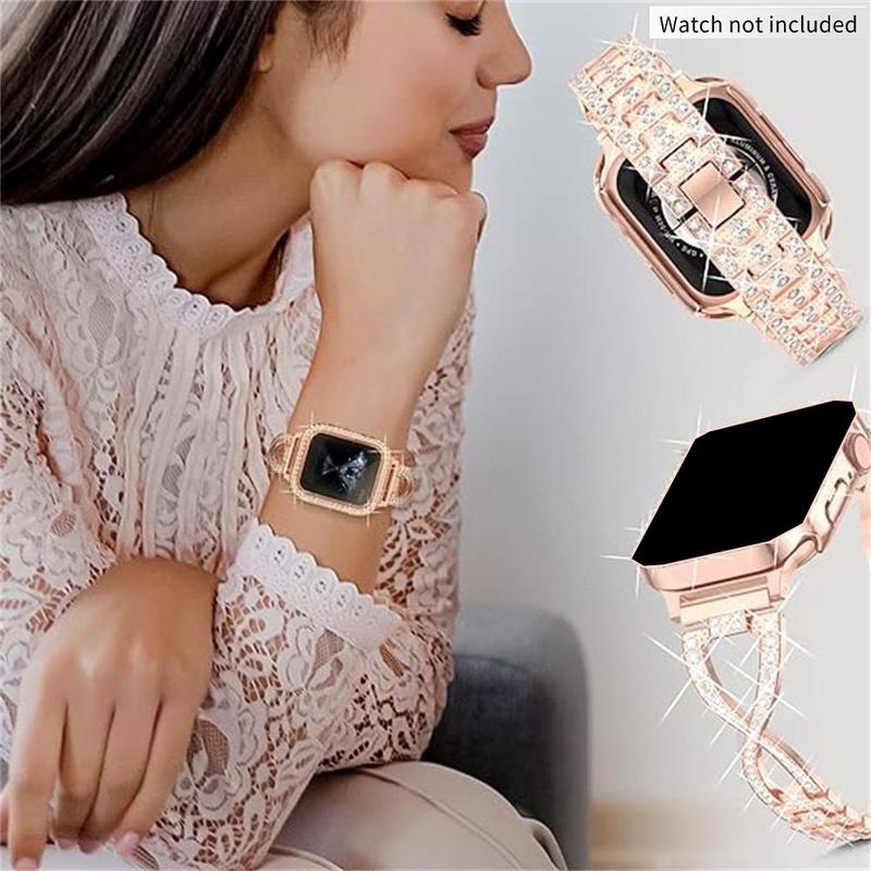 GIROUETTE Rhinestone Decor Watch Band, Fashionable Watch Band for Women, Watch Strap Compatible with iWatch Series 9 8 7 6 5 4 3 2, Smart Watch Accessories