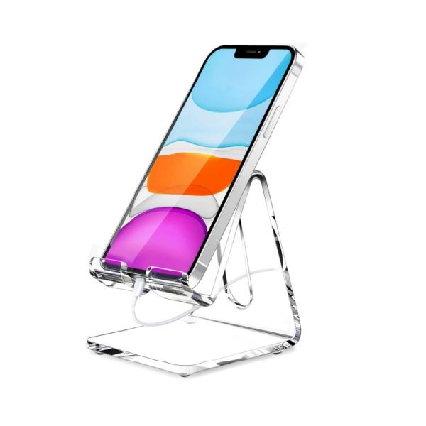 Acrylic Cell Phone Stand, Portable Clear Phone Stand for Desk, Compatible with Phone15 14 13 Pro Max Mini 12 11 Plus SE, Switch, Android Smartphone, Pad, Tablet, Desk Accessories