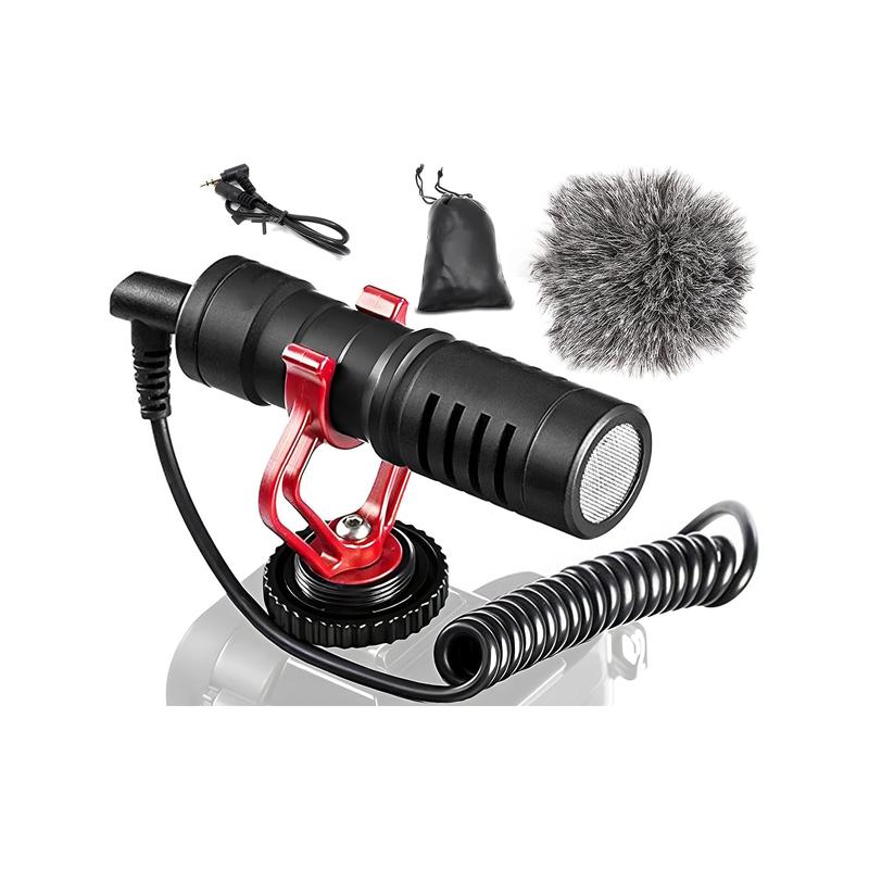 Universal Camera Shotgun Microphone - Microphone For Digital Cameras, Mobile Phones - With Shock-Mount And Windshield For Live Video Lectures Recording And Conferences