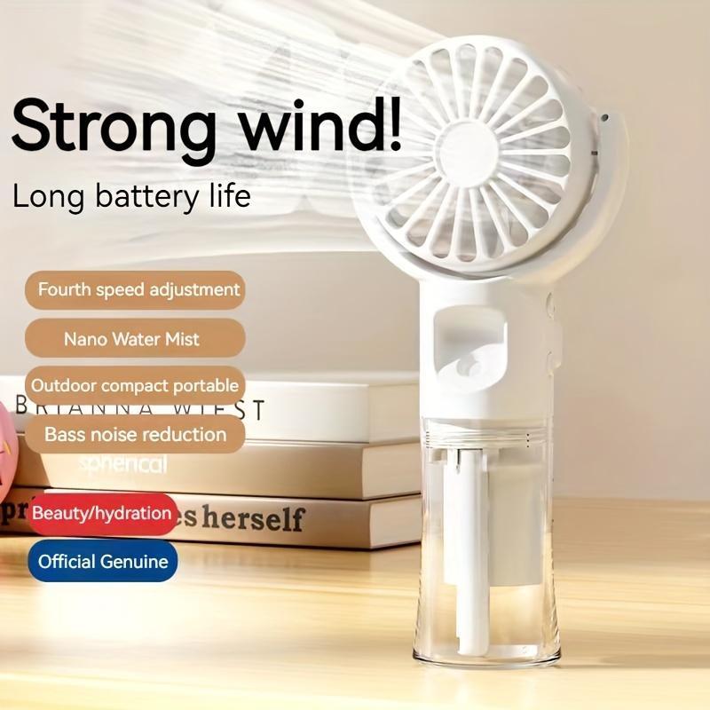 Portable Handheld Misting Fan, 1 Count USB Rechargeable Mini Fan Cooler, Multifunctional Adjustable Wind Speed Fan for Travel, Outdoors, Hiking, Camping