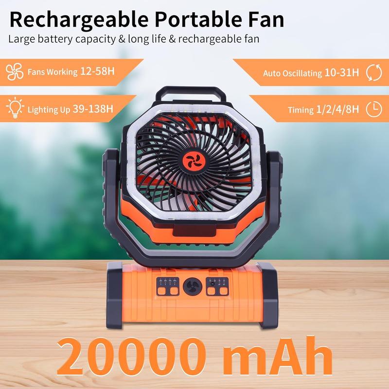 20000mAh Camping Fan   Fan with LED Lantern, Portable Camping Fan for tents, 8H Timer & 270?Osicllating Fan Rechargeable  Operated Fan, USB Desk Fan Beach Fan with Hook