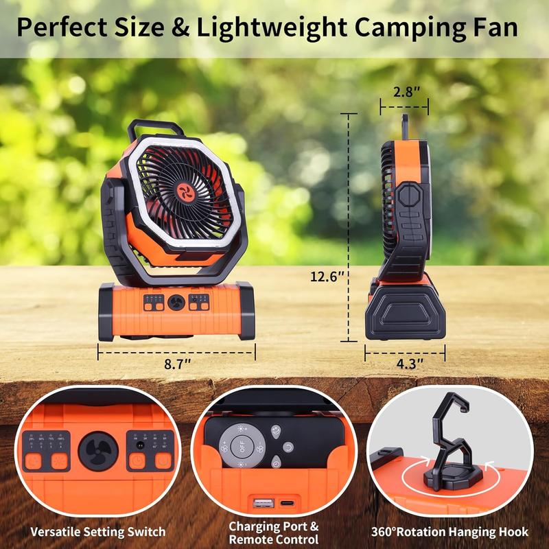 20000mAh Camping Fan   Fan with LED Lantern, Portable Camping Fan for tents, 8H Timer & 270?Osicllating Fan Rechargeable  Operated Fan, USB Desk Fan Beach Fan with Hook