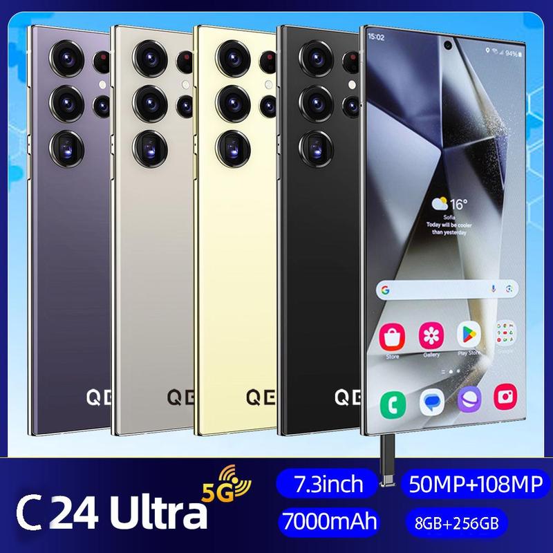 QEK C24 Ultra Unlocked Phone,5G smartphone with s Pen,6800mAh Batery,8G8 +256G8 Unlocked Phone with Full Netfix,6.8-inch FHD+ Display,48MP+72MP