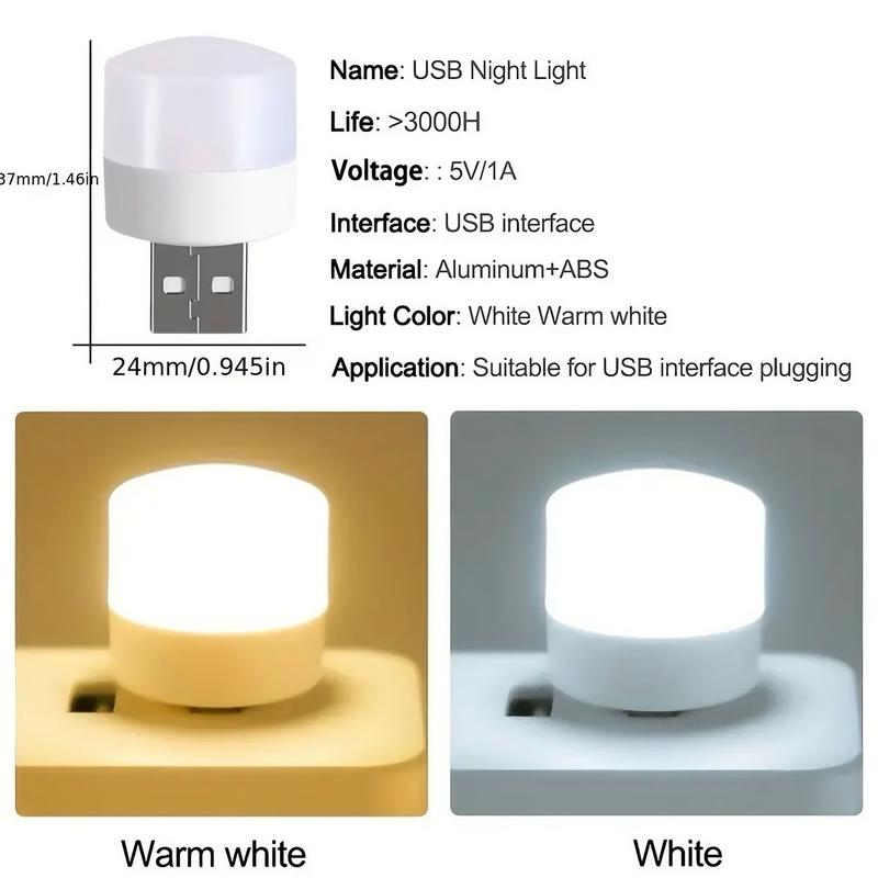 3-Pack USB LED Night Lights (White & Warm White Light) - Compact Design for Travel or Daily Use