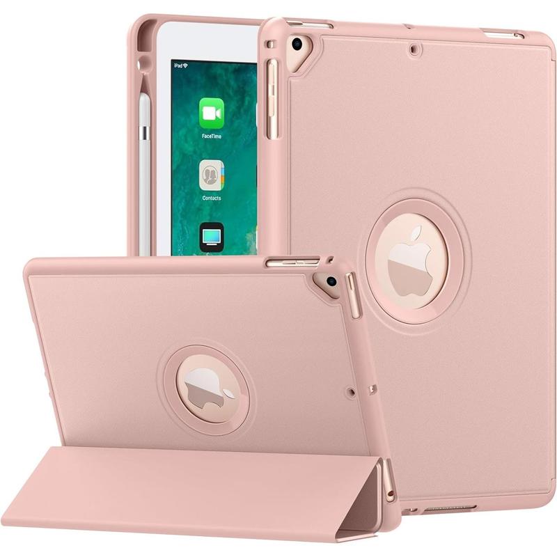 Case for iPad 6th   5th Generation (2018   2017Model, 9.7 Inch) with  Pen Holder, Slim Hollow Logo  Cover for iPad 9.7 inch, Also Fit iPad Pro 9.7 Air 2 Air, Auto Wake Sleep, Rose