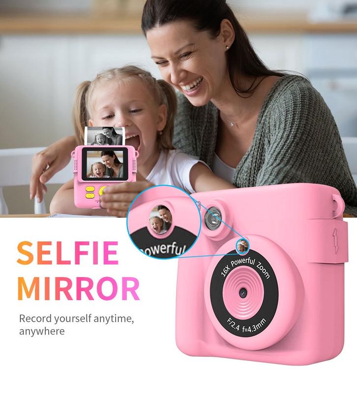 (0$ shipping  )Instant Print Camera for Kids with 32G SD Card, Christmas Birthday Gifts for Girls Boys, HD Digital Video with Games for Toddler, Portable Toy for 4 5 6 7 8 9 10 Year Old Girl Boy with 64GB SD Card print paper