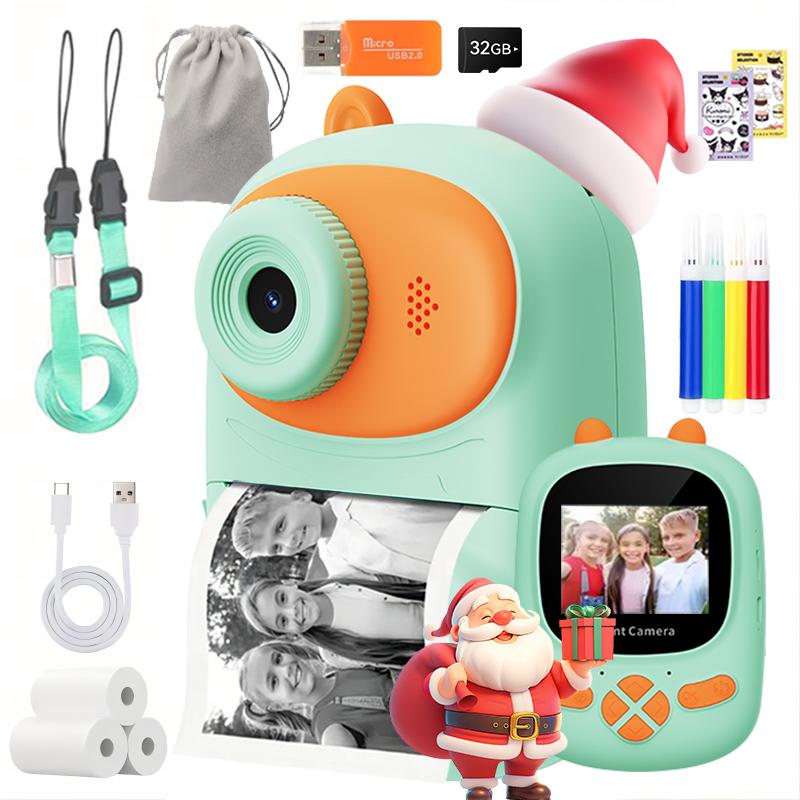 Polaroid Camera With 3 Print Paper, Thermal Printing, HD Color Screen, 32G Memory Card, USB Rechargeable, Fast Photo Printing Toy camera, Birthday gift, For All Ages