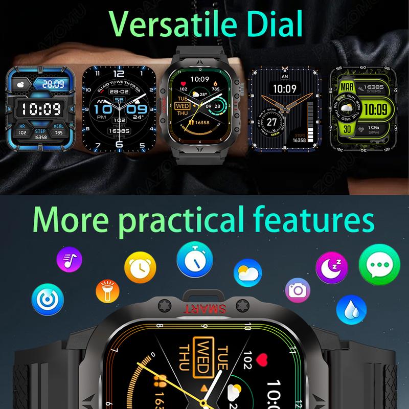 Outdoor Sports Digital Watch 2.01'' Smartphone Watch, Stylish Digital Watch with LED Lights and Outdoor Compass, Waterproof Men's Sports Watch, Wearables