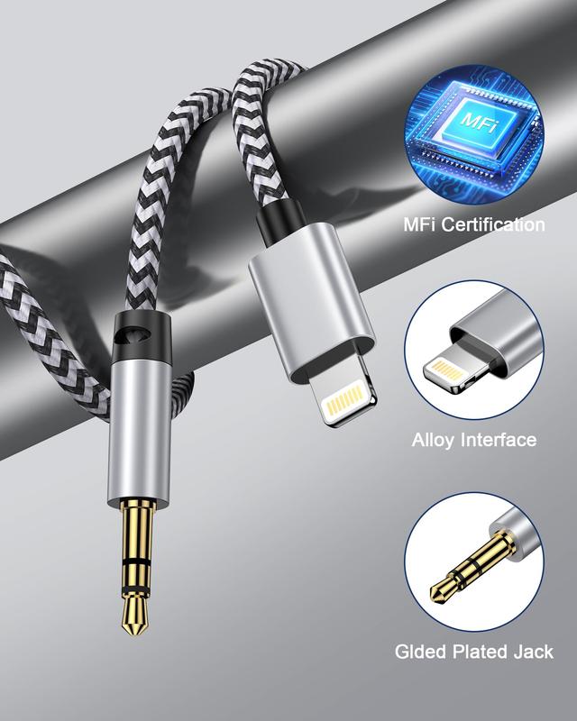 2Pack iPhone AUX Cord for iPhone 14 Pro Max Plus, 13 12 11 XR X 8 7, [Apple MFi Certified] Lightning to 1 8 Inch Audio Cable,3.3ft, Headphone Jack Adapter Male Aux Stereo Audio Cable for Lightening Accessories Aluminum Durable Connection