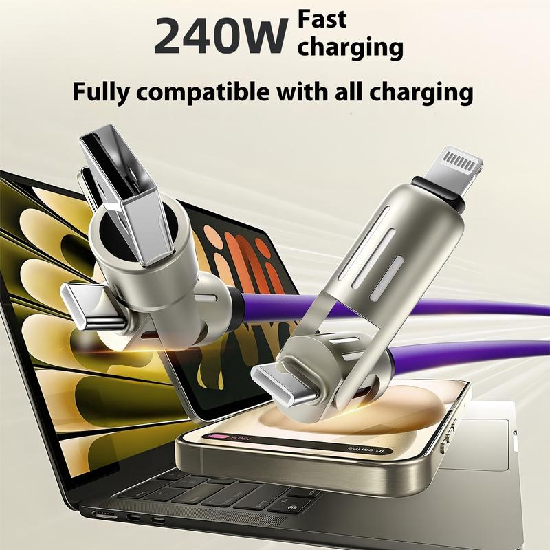 4-in-1 Multi USB Charging Cable with USB A,Type C, Lightning -MAX 240W Fast Charging & Data Sync for iPhone 16 15, iPad Pro, Samsung & Laptops