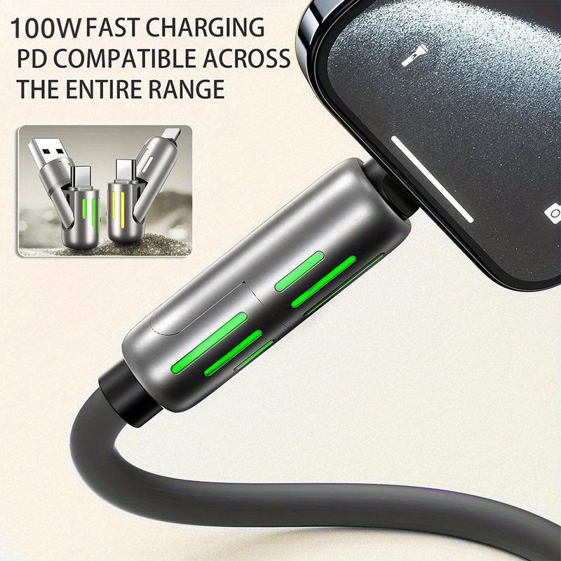 100W 4-in-1 Super Fast Charge USB-C Cable Liquid Silicone & Aluminum Alloy, Data Sync for iPhone Android Multi-Device Charging Solution tablet ipad Multifunctional USB-C data sync charging  cables data cable