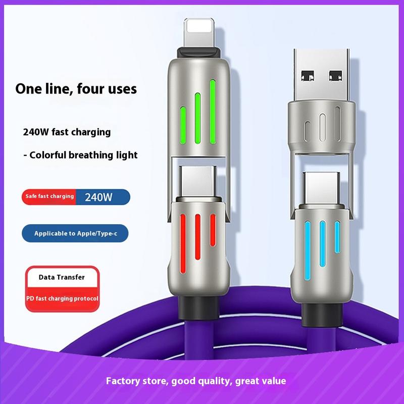 4-in-1 Multi USB Charging Cable with USB A,Type C, Lightning -MAX 240W Fast Charging & Data Sync for iPhone 16 15, iPad Pro, Samsung & Laptops