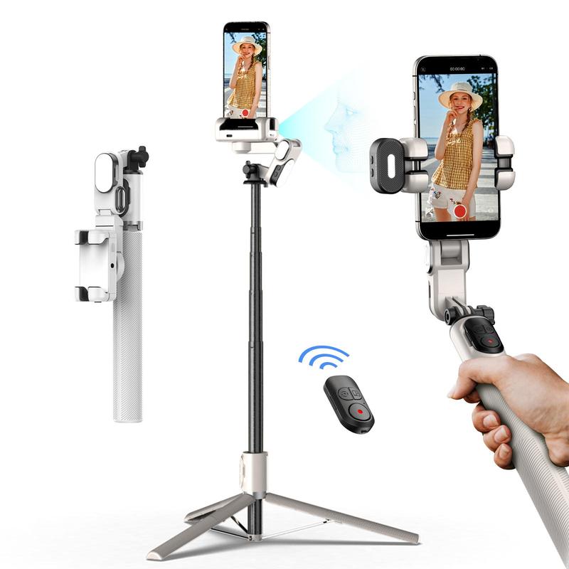 AI Facial Tracking Gimbal, 360 Degree Rotation Selfie Stick with Smartphone Holder, Facial Tracking Gimbal for Live Streaming, Video Shooting, Selfie Accessories for Cellphone, Selfie Phone Holder, Stocking Fillers Gift