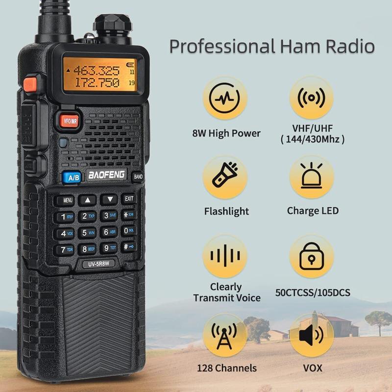 BaoFeng UV-5R 8W Tri-Power Walkie Talkie Long Range High Power Dual Band 128 CH Portable Handheld Ham Two Way Radio with 771 Soft Antenna