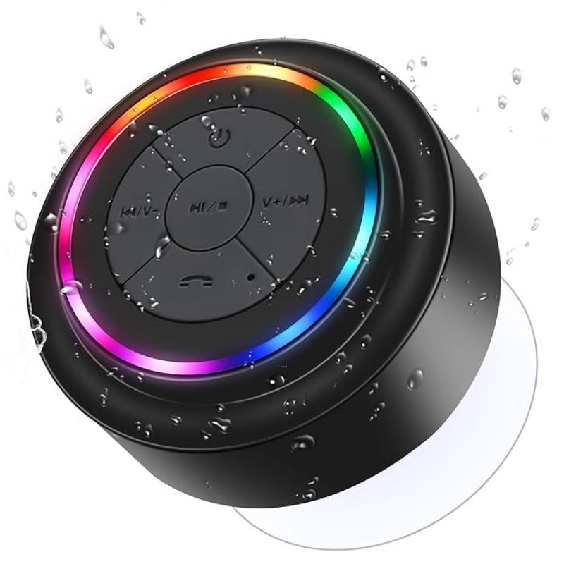 Portable Wireless Speaker, Waterproof Speaker with RGB Light, Rechargeable Bluetooth-compatible Speaker for Bathroom, Outdoor, Beach, Travel, Party