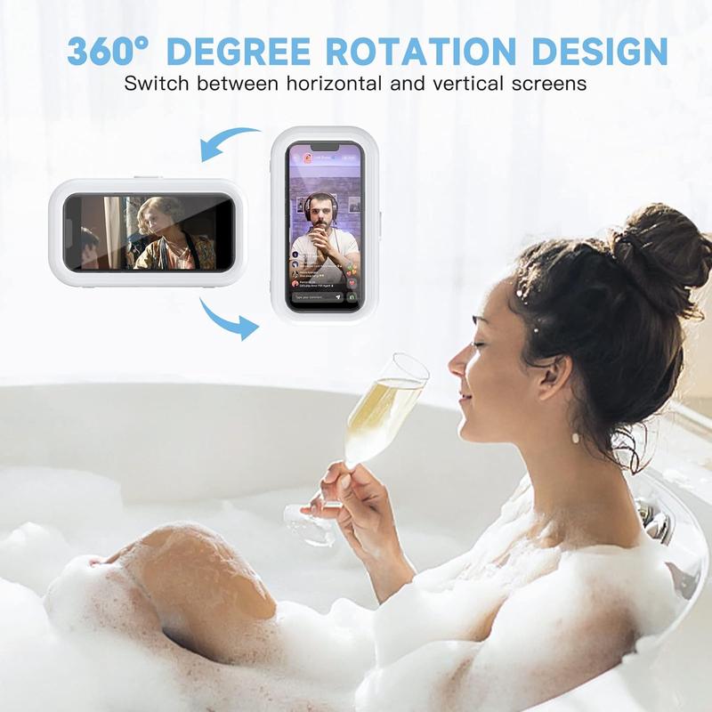 Shower Phone Holder , 360 Rotation Shower Phone Case, Anti-Fog High Sensitivity Touch Screen Phone Holder for Bathroom Wall Mirror Bathtub, Compatible with 4.7