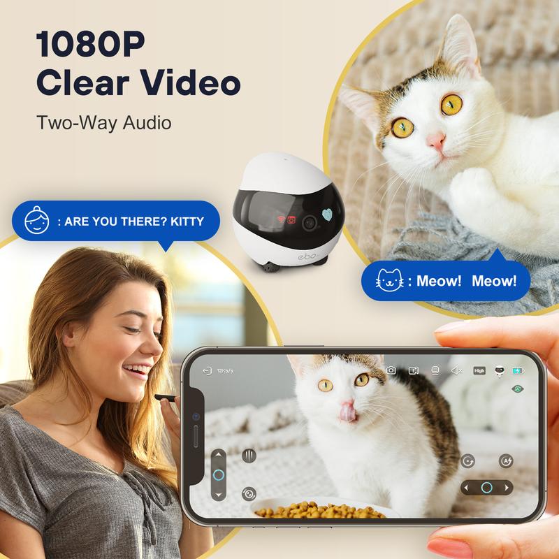 Enabot Ebo SE Pet Camera Home Security Camera, Movable Indoor WiFi Cam, 2 Way Talk, Night Vision,1080P Video, Self Charging Rechargeable Wireless Camera for Pet Baby Elderly