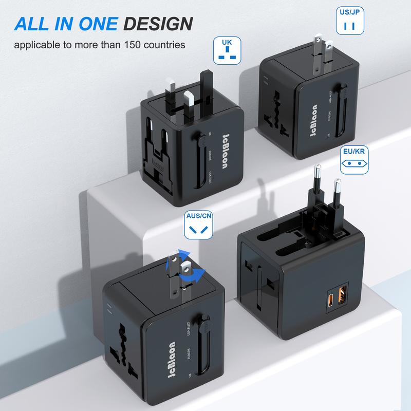 Travel Adapter, Worldwide All In One Universal Travel Adaptor AC Power Plug Adapter Wall Charger With USB-C And USB-A Charging Ports For USA EU UK AUS