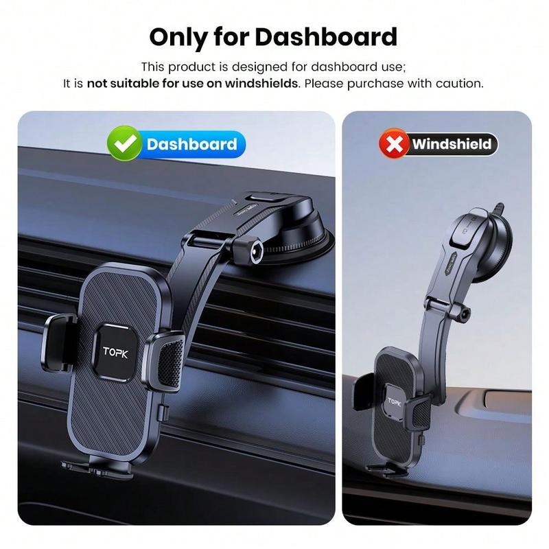 TOPK Car Phone Holder, Upgraded Version Horizontal Vetical Adjustable Car Dashboard Phone Mount, Compatible With All Phones