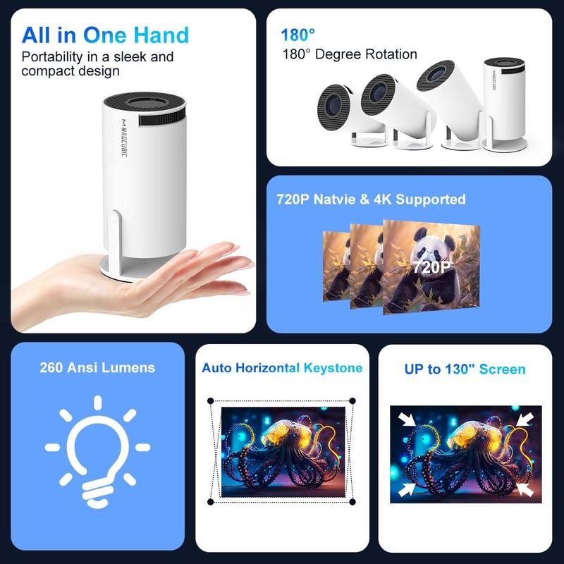 Magcubic Projector Android 11 4K 1280*720P HY300 Dual Wifi 260ANSI 180?flexible BT5.0 Cinema Outdoor Portable Projetor HY300 Pro