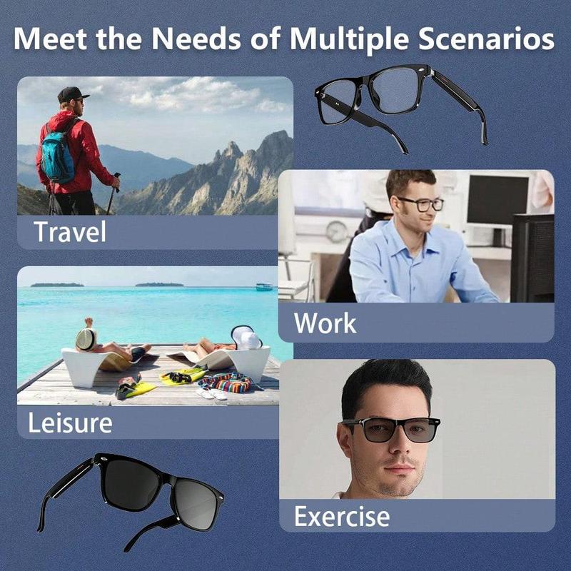 SENBONO Multifunctional Smart Glasses, Wireless Headphone Anti-blue Light Glasses for Listening To Music & Calling, Creative Smart Sports Sunglasses with Mic for Home & Daily Use