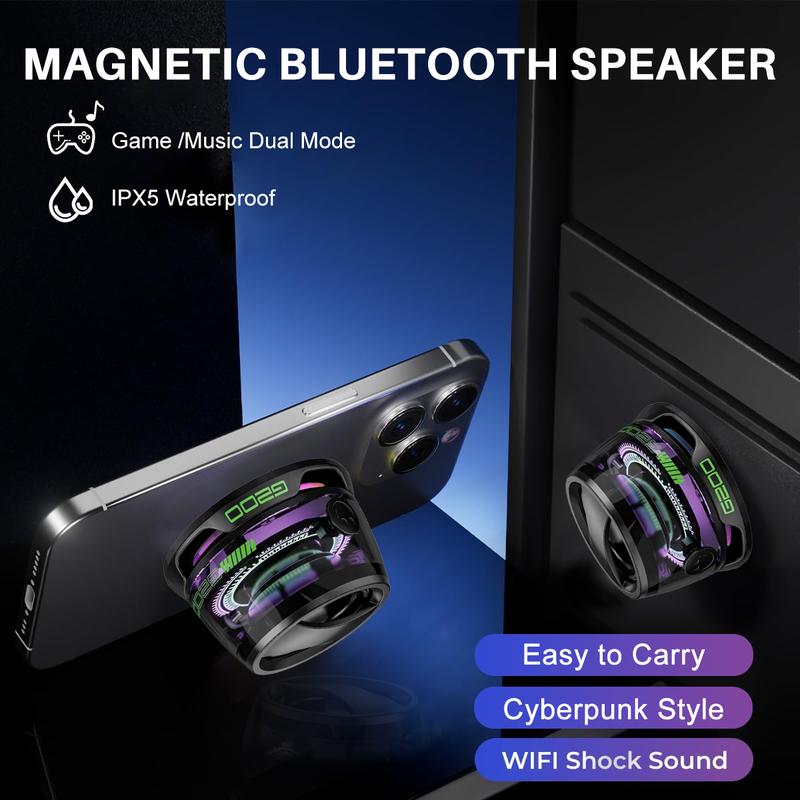 Magnetic Mini Bluetooth Speaker, G200 5W mini Speaker Wireless with Bluetooth 5.3, RGB Light, Game Mode, 7H Playtime, Portable Phone Stand for iPhone, Travel, Golf Car,for Hiking Camping,Thanksgiving Day,Christmas New Year Gift