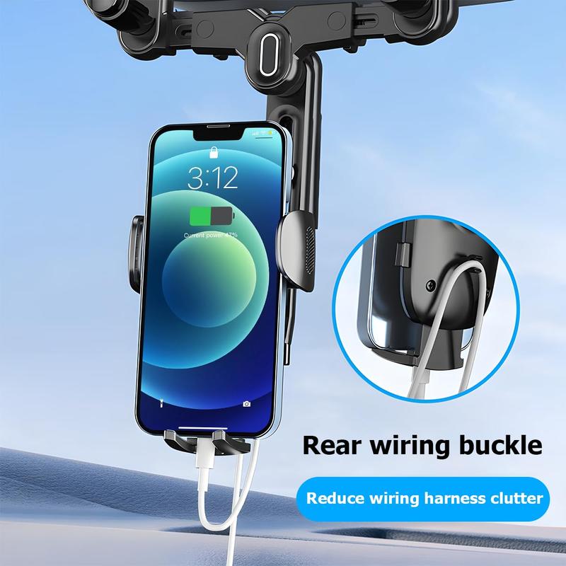 Car Rearview Mirror Phone Holder, 360° Rotatable & Retractable Phone Mount, Multifunctional GPS Holder with Anti-shake Design