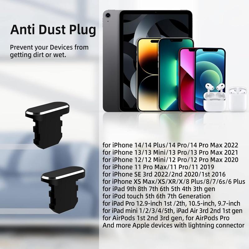 2 Pack Anti Dust Plugs for iPhone 14 Pro Max 13 11 12 Mini Dust Cover 8 Pin Dust Plug + Mini Storage Box iPhone Charging Port Plugs for iPhone Xs XR X 8 7 Plus SE AirPods iPad Mini Air Black