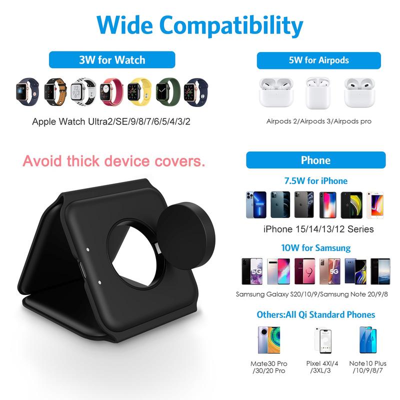 Wireless Charger, Magnetic Foldable 3 in 1 Mag-Safe Charger, Fast Travel Wireless Charging Station for iPhone 15 14 13 12  Series,for iWatch,for AirPods, Christmas Gift, christmas gift ideas Black Friday Deals tiktok shop store