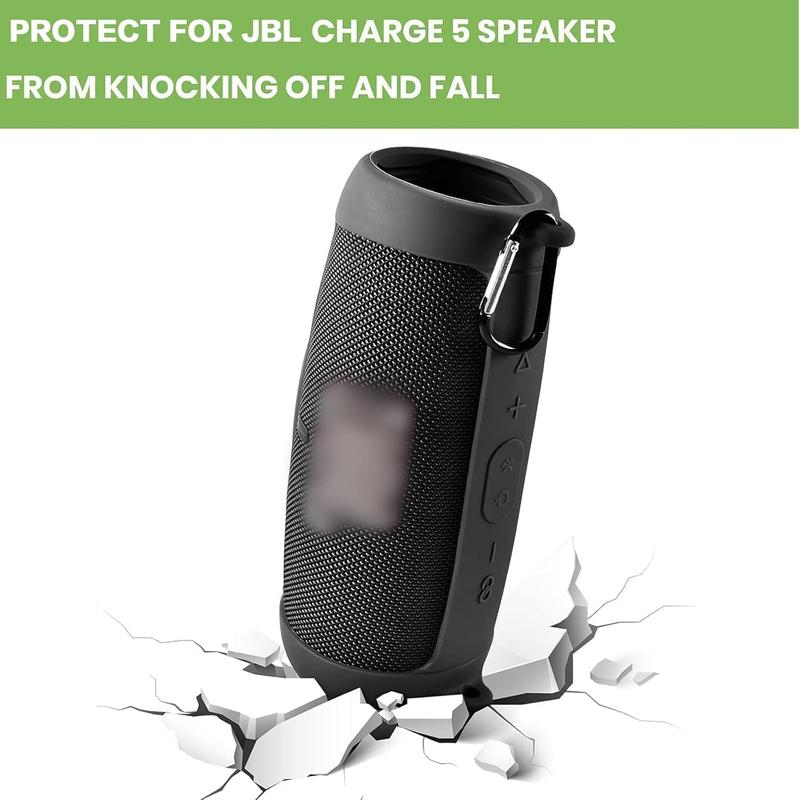 Case Cover for  Charge 5 Portable   Speaker, Travel Protective Soft Rubber Carrying Pouch with  Strap & Carabiner (Black)