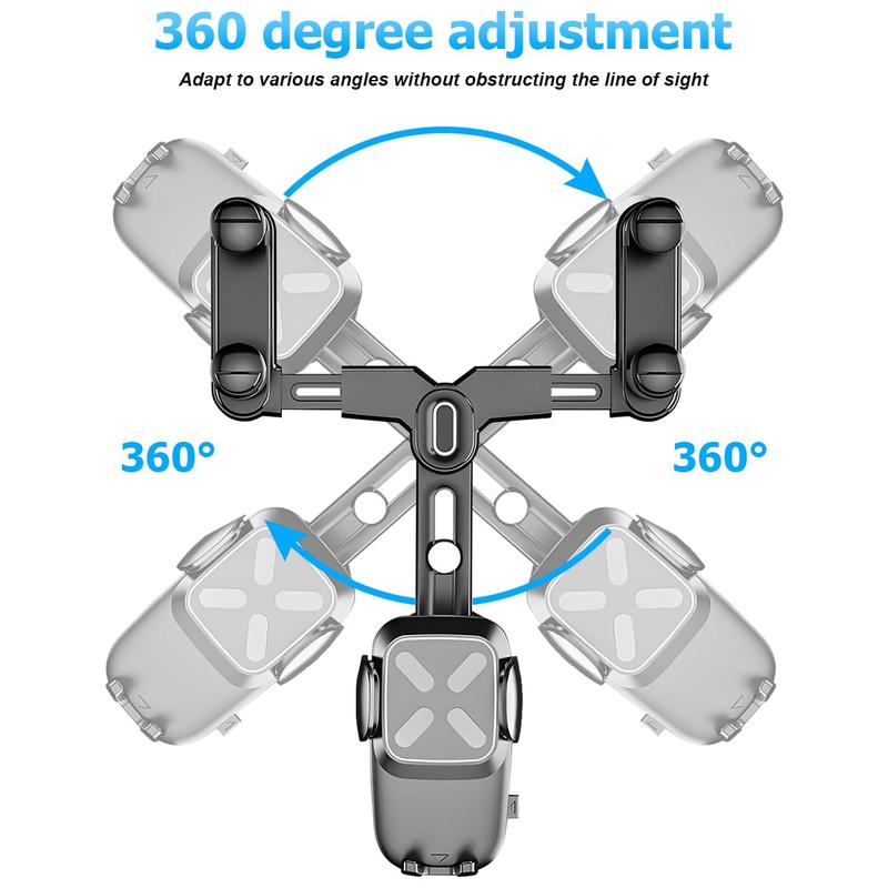 Car Rearview Mirror Phone Holder, 360° Rotatable & Retractable Phone Mount, Multifunctional GPS Holder with Anti-shake Design