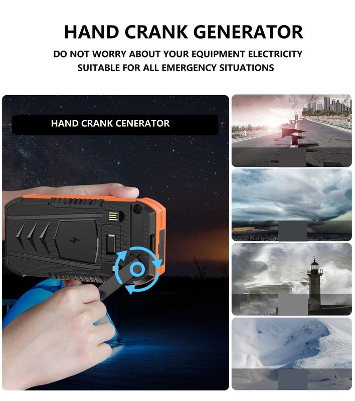 AMAUS Solar Charage Power Bank 65800 mAh Wireless Fast Charge Hand Crank ultra-large capacit for All Mobile Devices,Intelligent Charging Made With Compass,Flashlights,LED lights,Large Capacity Outdoor Cam Magnetic Portable cellphone Accessories Smartphone