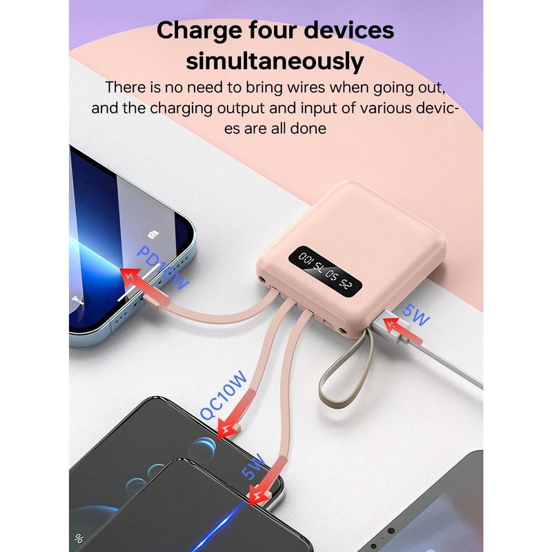 1Pc 10000mAh 10W Emergency Portable Power Bank, One Input And Three Charging Ports, Can Protect The Charger Output, Compatible With Type C Lightning Micro Charging Output