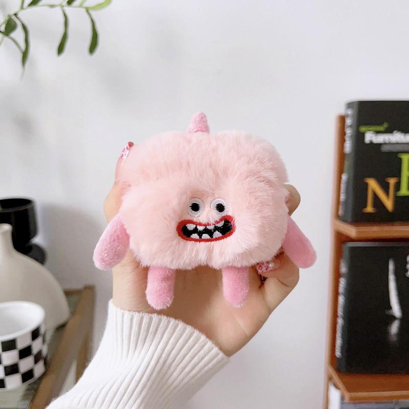 Cute Monster Design Plush Earphone Case, Soft Plush Earphone Protective Cover, Earphone Protector Cover Compatible with AirPods 3 2 1