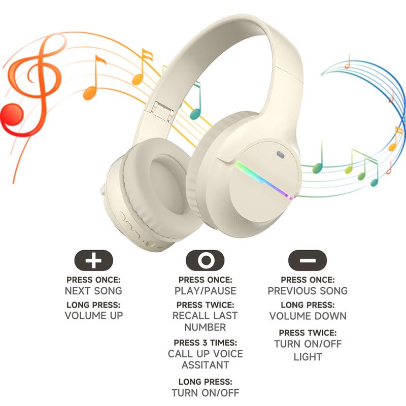 Kids Bluetooth Headphones, Kids Headphones Wireless with LED Light Up, Built-in Mic, Over-Ear Bluetooth 5.3 Headphones for School Travel iPad Tablet for 6-18 Years Boy Girl