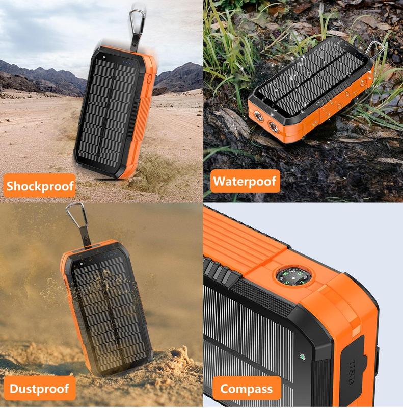 AMAUS Solar Charage Power Bank 65800 mAh Wireless Fast Charge Hand Crank ultra-large capacit for All Mobile Devices,Intelligent Charging Made With Compass,Flashlights,LED lights,Large Capacity Outdoor Cam Magnetic Portable cellphone Accessories Smartphone