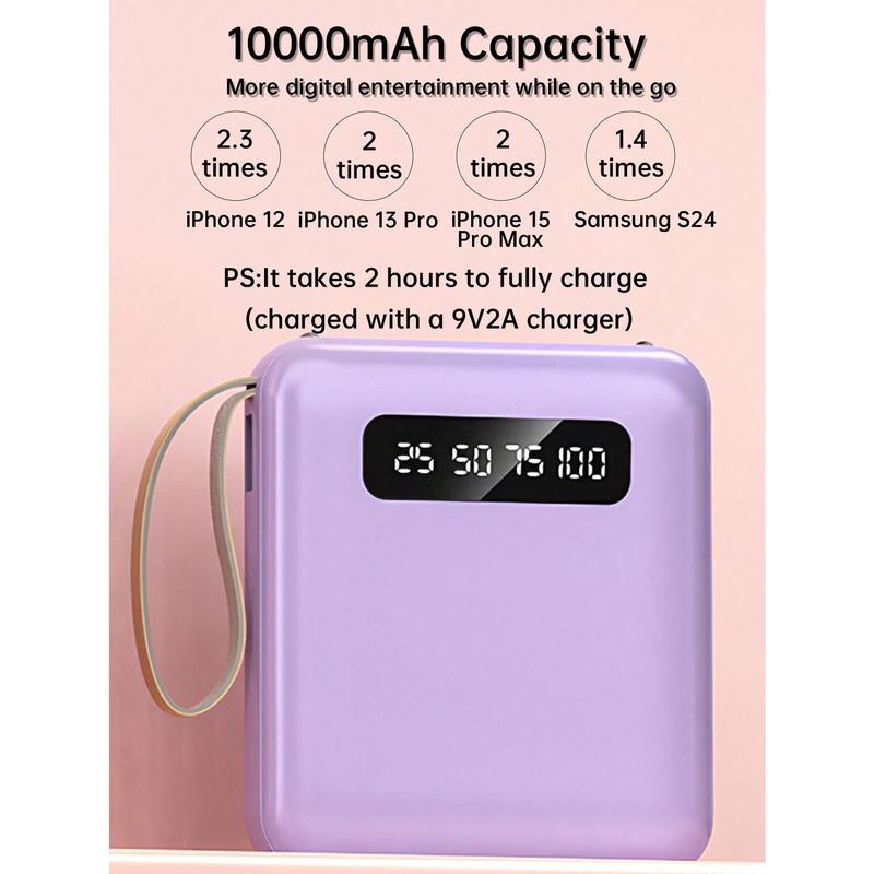 1Pc 10000mAh 10W Emergency Portable Power Bank, One Input And Three Charging Ports, Can Protect The Charger Output, Compatible With Type C Lightning Micro Charging Output