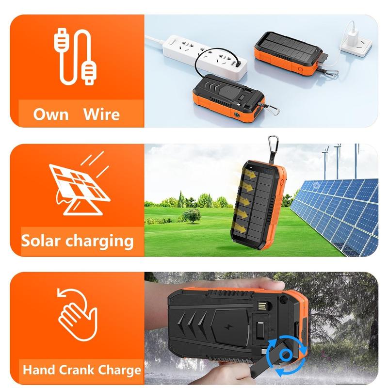 AMAUS Solar Charage Power Bank 65800 mAh Wireless Fast Charge Hand Crank ultra-large capacit for All Mobile Devices,Intelligent Charging Made With Compass,Flashlights,LED lights,Large Capacity Outdoor Cam Magnetic Portable cellphone Accessories Smartphone