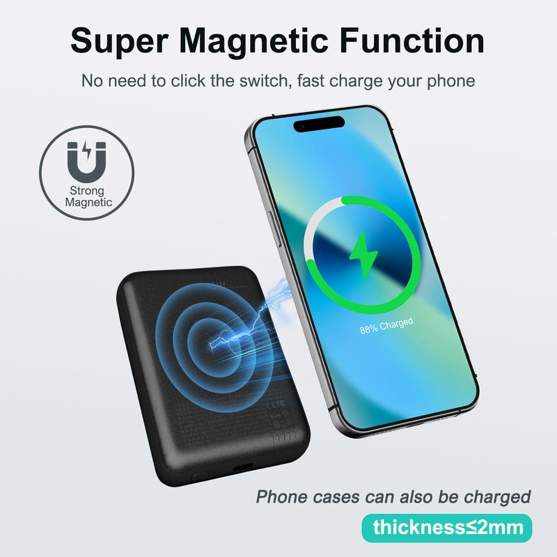 Super Slim Magnetic Wireless Power Bank,5000mAh Portable Charger 20W PD Fast Charging & Type-C Port,Magnetic Battery Pack Compatible with iPhone 16 15 15 Plus 15 Pro 15 Pro Max, iPhone 14 13 12 Series and more power bank