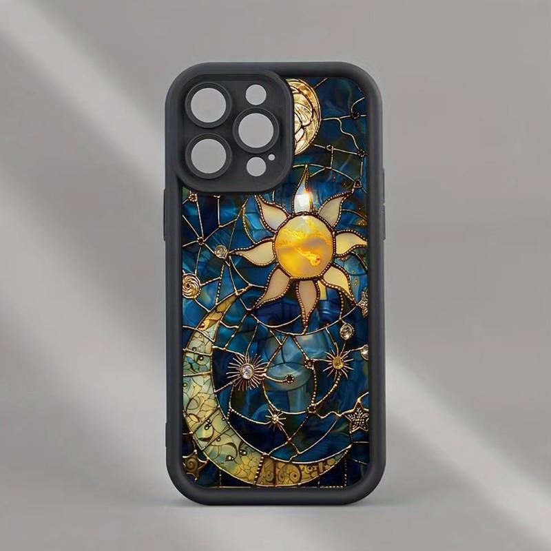 Creative Sun & Moon Pattern Phone Case, TPU Decorative Phone Protector Cover, Phone Accessories Compatible with iPhone 11 12 13 14 15 16 Series