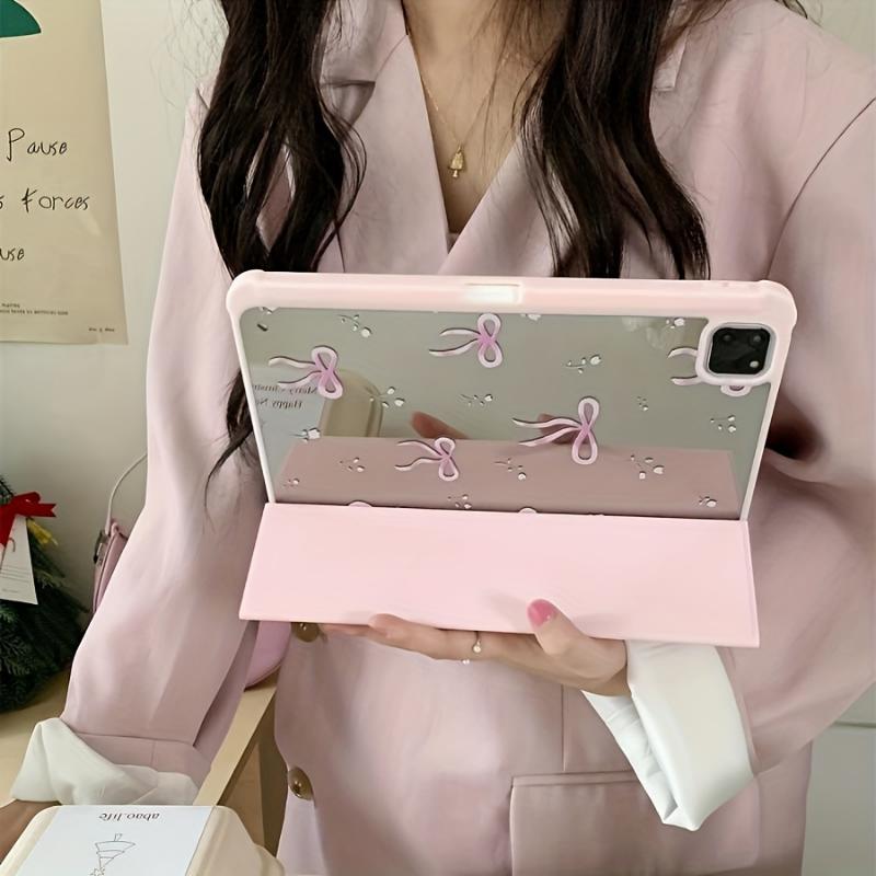 Pink Mirrored Acrylic Tablet Cover - Foldable, Ultra-Lightweight, Stand-Enabled, and Scratch-Resistant Design - Compatible with iPad 10.9, 10.2, Air 5th Gen, Pro 11, 10th, 9.7, Air 2, Air, 7th Gen, 8th Gen, Air 4, Air 5, and Pro 11 2022 Mod