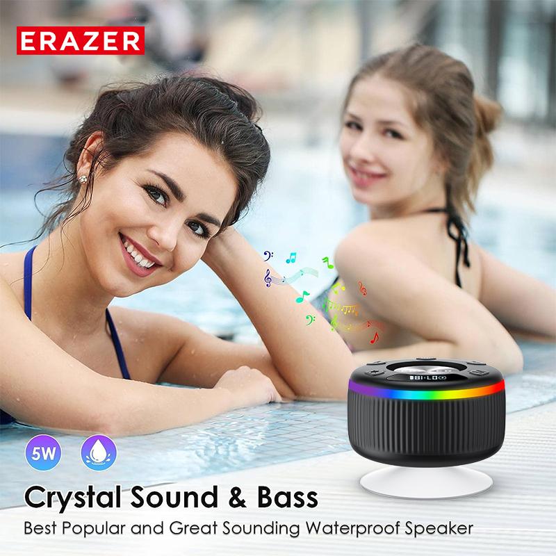 ERAZER XM102 Waterproof Shower Bluetooth Speaker Portable Wireless Speaker with Suction Cup IPX6 Waterproof Speaker Suitable for home party outdoor beach, electronic products, birthday gifts